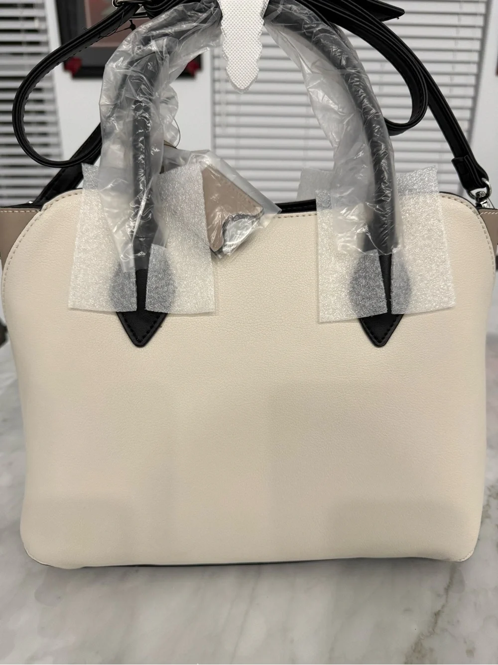 Nine West Cream Satchel with Black Handles